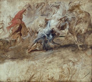 Løvejagt (olieskitse) Bagsiden: Ægteskab i fuldmagt (skitse til Medici-cyklussen) af Peter Paul Rubens