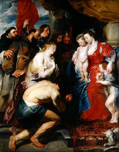Maria med Jesus og Johannes (olie på lærred på egetræspanel) af Peter Paul Rubens