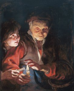 Gammel kvinde og dreng med stearinlys af Peter Paul Rubens