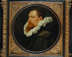 Portræt af en herre, lille brystlængde, iført hvid ryg og grå kappe af Peter Paul Rubens