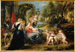 Hvile på flugten til Egypten, ca. 1632-35 (maleri på træ) af Peter Paul Rubens
