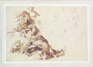 Skitse til en ulvejagt (blyant med akvarel på papir) af Peter Paul Rubens