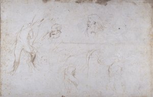 Studier af en mandsfigur bundet til et træ og af to mandlige hoveder, ca. 1601 (pen og blæk på papir) af Peter Paul Rubens