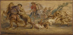 Studie til "The Bear Hunt" (til Alcázar, Madrid), ca. 1639 (olie på træ) af Peter Paul Rubens