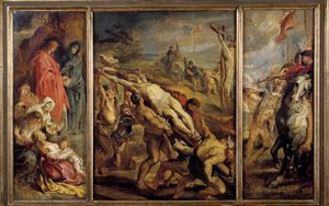 Opførelsen af Triptykonkorset af Pierre Paul (Pierre-Paul) Rubens (eller Peter Paul eller Petrus Paulus) (1577-1640) 1600-tallet søn. 0,68x1,07 m Paris, Musée du Louvre af Peter Paul Rubens