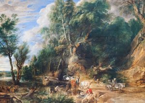 The Watering Place, ca. 1615-22 (olie på eg) af Peter Paul Rubens