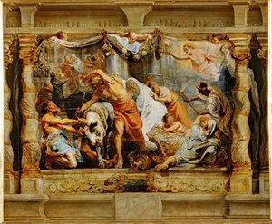Eukaristiens triumf over afgudsdyrkelse (maleri på lærred) af Peter Paul Rubens