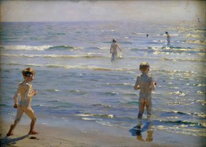 Badende drenge. Solskin. Skagen af Peder Severin Krøyer