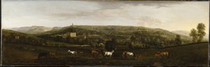 En udsigt over Chatsworth fra sydvest (olie på lærred) af Peter Tillemans