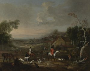 Pastor Jemmet Browne ved et møde mellem rævehunde, ca. 1730 (olie på lærred) af Peter Tillemans