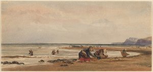 Tangindsamlere på stranden ved Redcar, Yorkshire