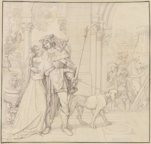 Syv tegninger på Nibelungerne: 4. Siegfried gjorde sig klar til jagten. 1812-17