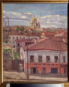 Udsigt over Moskva. Maleri af Pyotr Ivanovich Petrovichev (Piotr Petrovichev) (1874-1947), olie på lærred, omkring 1900. Russisk kunst, 20. århundrede. Statens Kunstmuseum for Republikken Karelen, Petrozavodsk (Rusland).