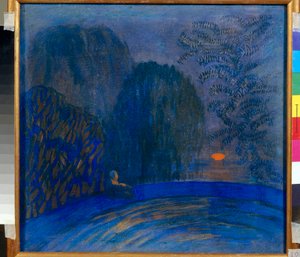 ""Månemotiv"" Månelandskab Maleri af Pyotr Savvich Utkin (1877-1934) 1906 Dim 46x44 cm Tempera på lærred Privat samling