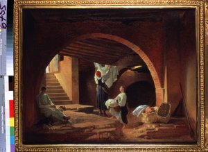 Loftet på Kunstakademiet i Sankt Petersborg (Kunstakademiets loft i Skt. Petersborg). Maleri af Pyotr Vasilyevich Basin (1793-1877). Olie på lærred, 63,5 x 80,2 cm, omkring 1831. Russisk kunst fra 1800-tallet. Staten Tretyakov Ga