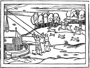 Brug af astrolaber til at beregne højden af et tårn, 1539