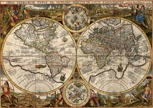 Orbis Terrarum Typus... (Dobbelt halvkugleformet verdenskort) af Petrus & Doetichum Jan van younger Plancius
