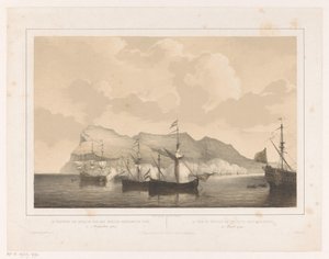 Erobring af Gibraltar Erobringen af ​​Gibraltar af den anglo-hollandske flåde 3. august 1704 / La prize de Gibraltar par un flotte Anglo-Neerlandaise (titel på objektet)