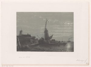Sejlskib på tørt land ved måneskin af Petrus Paulus Schiedges (I)