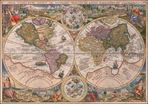 Verdenskort med dobbelt halvkugle fra 1594 af Petrus Plancius af Petrus Plancius