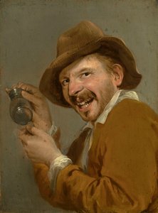 Smag: En grinende mand med et opadvendt glas. Fra serien Personifications of the Five Senses, ca. 1635-66 (olie på træ) af Petrus Staverenus