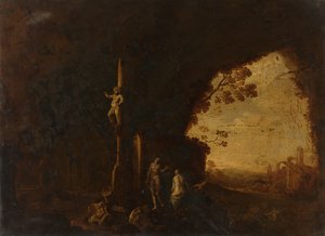Nymfer i en hule med antikke ruiner af Petrus van Hattich