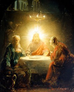 Kristus bryder brødet (olie på panel)