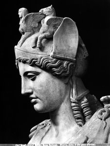 Detalje af ansigtet på Athena Farnese, romersk kejserlig kopi af en bronzestatue fra School of Phidias af Phidias (school of) (after)