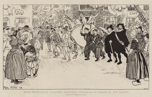 Dronning Wilhelminas tiltrædelse, historisk procession til ære for hendes majestæt af Phil May