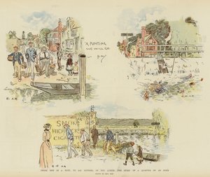 Three Men in a Punt, to say Nothing of the lunch, the story of a quarter of an hour (chromolitho) af Phil May