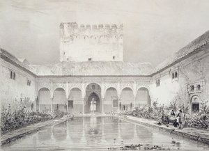 Pool og springvand i gården til Alberca, Alhambra, plade 21 fra 