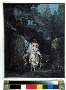 ""Farvel morgen"" (Farvel morgen) Et par tager afsted tidligt om morgenen. Litografi af Philibert Louis Debucourt (1755-1832) 1787 Pushkin Museum Moskva af Philibert Louis Debucourt