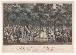 At se og blive set Elegant virksomhed i Jardin du Palais Royal i Paris La Promenade Publique (titel på objekt) af Philibert Louis Debucourt