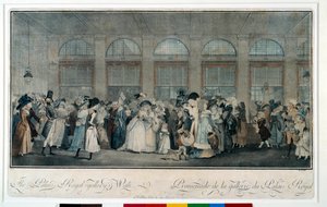 Gå gennem galleriet i det kongelige palads i 1787. Gravering af Louis Philibert Debucourt (1755 - 1832) af Philibert Louis Debucourt