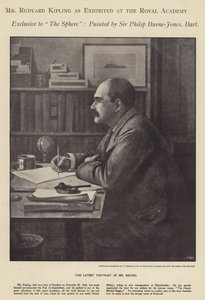 Portræt af Rudyard Kipling udstillet på Royal Academy (litho) af Philip (after) Burne Jones