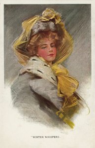 Kvinde med hat og gul sløjfe (farvelitografi) af Philip Boileau