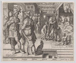 Jonadab Counseling Amnon, fra The Story of Tamar and Amnon, plade 1, 1559., af Philip Galle