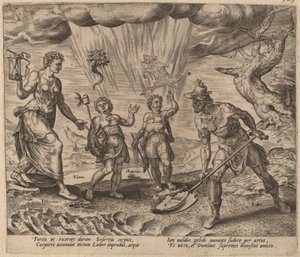 Herren giver den flittige arbejder mad og tøj af Philip Galle after Maerten van Heemskerck
