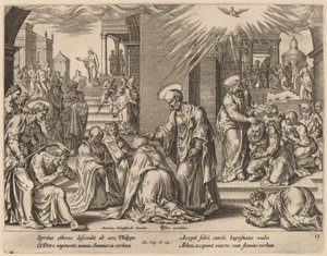 Samarias folk modtager Guds ord af Philip Galle after Maerten van Heemskerck
