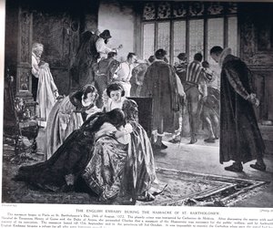 Den engelske ambassade under massakren på St. Bartholomew, illustration fra 