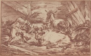 Dyr i en stald (rødt kridt på papir) af Philip James de (1740-1812) Loutherbourg