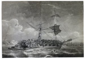 Portræt af en fransk brigg (mursten), La Chevrette (usikkert). Dyppet i blæk af Philippe Jacques de Loutherbourg (1740-1812). af Philip James de (1740-1812) Loutherbourg