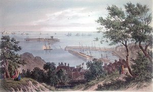The Royal Squadron at Anchor, 2. september 1846, fra Dronning Victorias besøg i Jersey, indgraveret af H. Walter af Philip John (after) Ouless