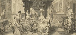 Elegant Society ved Round Table, um 1700 af Philip Tidemann