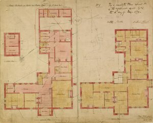 Planer for det røde hus, Bexley Heath, 1859 (pen og blæk og wc på papir)