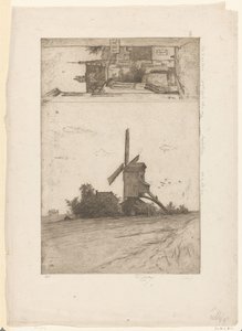 Vindmølle i et englandskab og udsigt i Ravensteinstraat i Bruxelles Vieux moulin a Laeken / Rue Ravenstein (Bruxelles) (original titel) af Philip Zilcken (signed by artist)