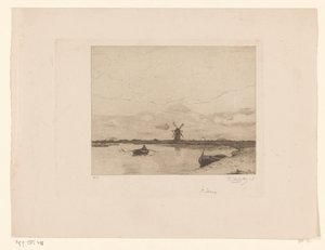 Sejl med en robåd i et englandskab med en mølle Paysage (original titel) af Philip Zilcken (signed by artist)