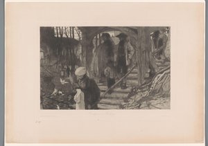 Familier går ned ad en trætrappe Gå i kirke i Freiburg (titel på objekt)