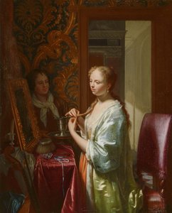 Dame ved sit toilet, ca. 1720