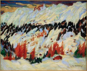 Vinterlandskab nær Davos Frauenkirch, (Vinterlandskab nær Davos Glacis) af Philipp Bauknecht